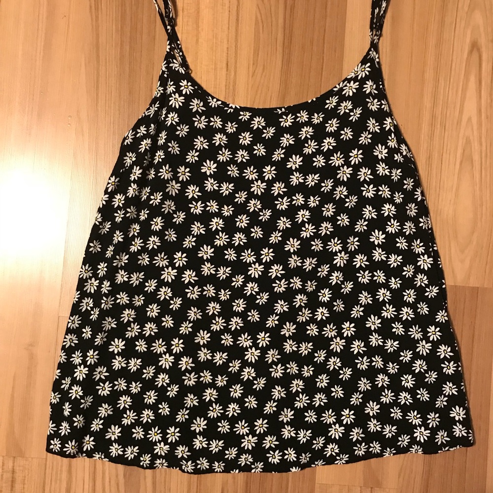 Black with Daisy Print Tank Top